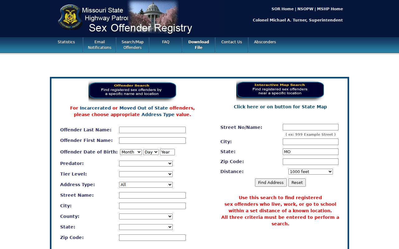 Wright County sex offender check Missouri registry search interface
