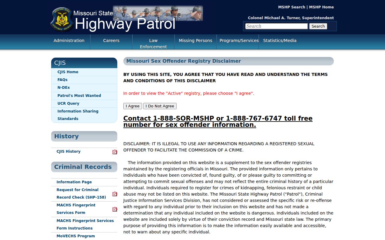Wright County sex offender check MSHP registry information page