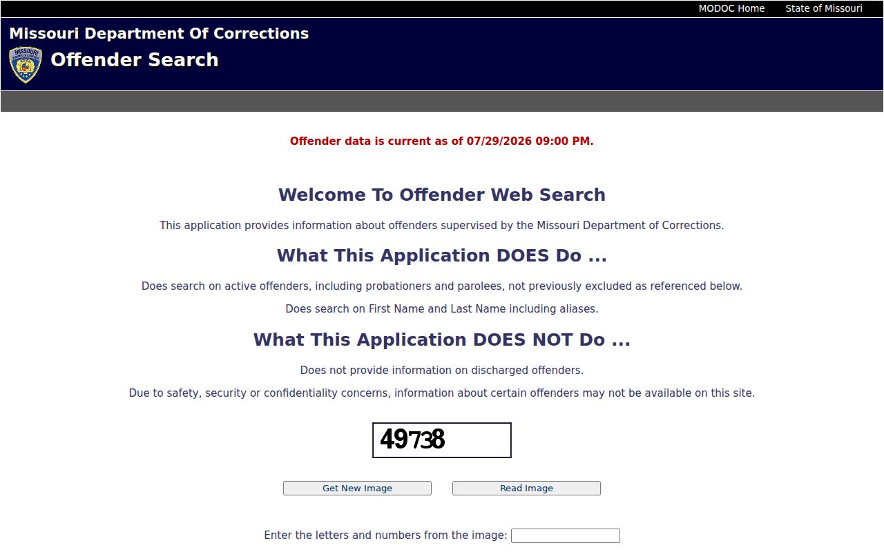 Wright County criminal history MODOC offender search